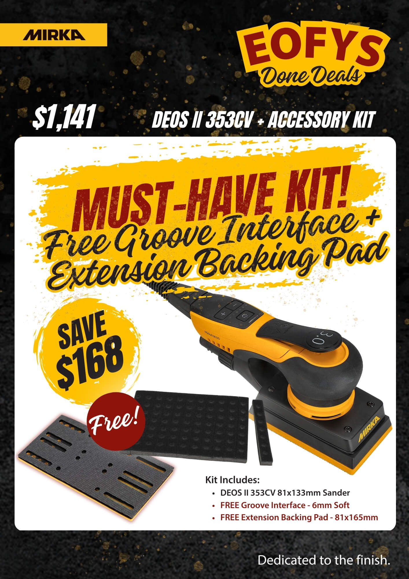 Mirka DEOS II 353CV + FREE Accessories Kit Best Abrasives
