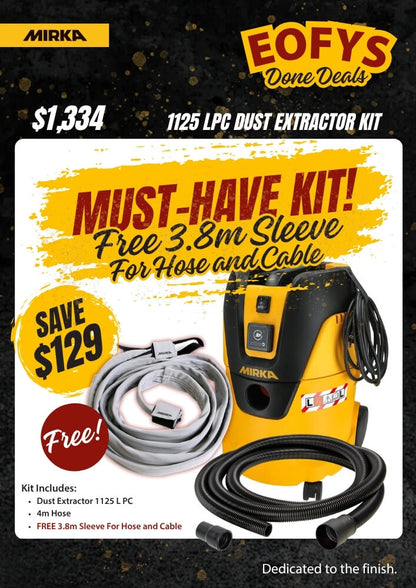 Mirka 1125 L Dust Extractor + 4m Hose &amp; Sleeve Kit Best Abrasives