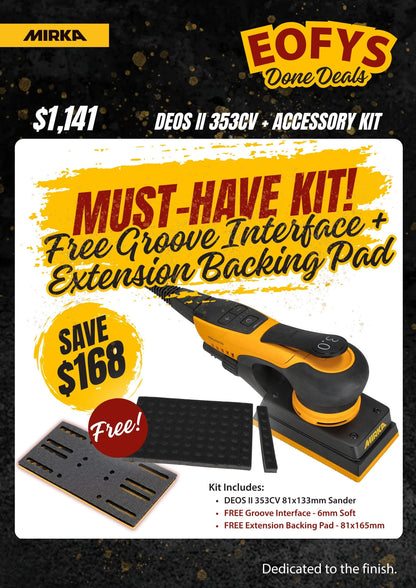 Mirka DEOS II 353CV + FREE Accessories Kit Best Abrasives