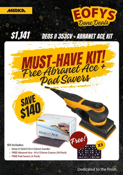 Mirka DEOS II 353CV + Abranet Ace Kit Best Abrasives