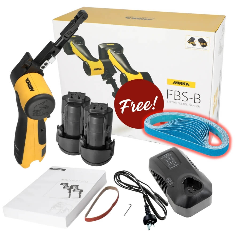 Mirka FBS Cordless File Belt Complete Kit 10x330mm with 2.5AH Batteries