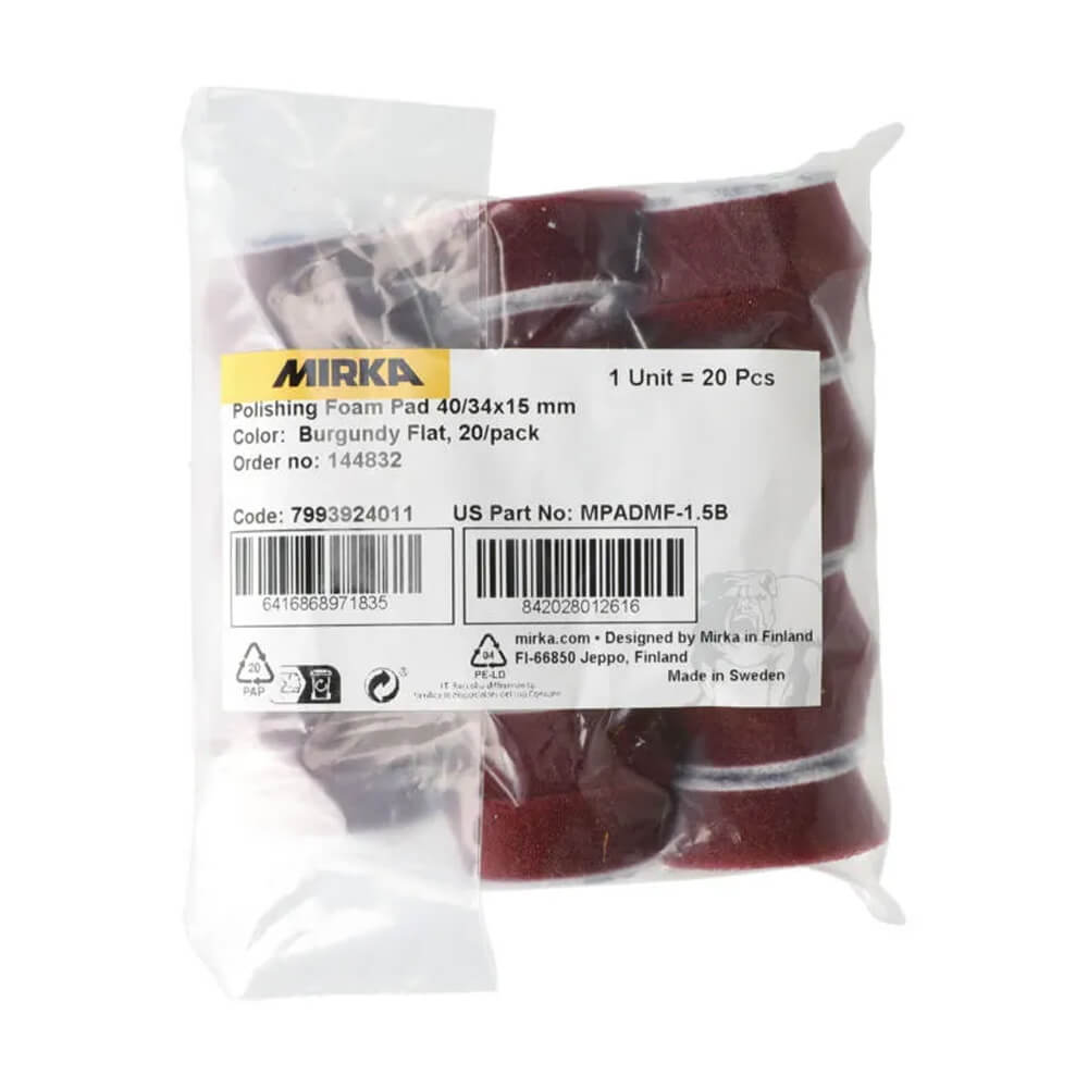 Mirka Polishing Foam Pad 40/34x15mm Burgundy - 20 Pack Mirka