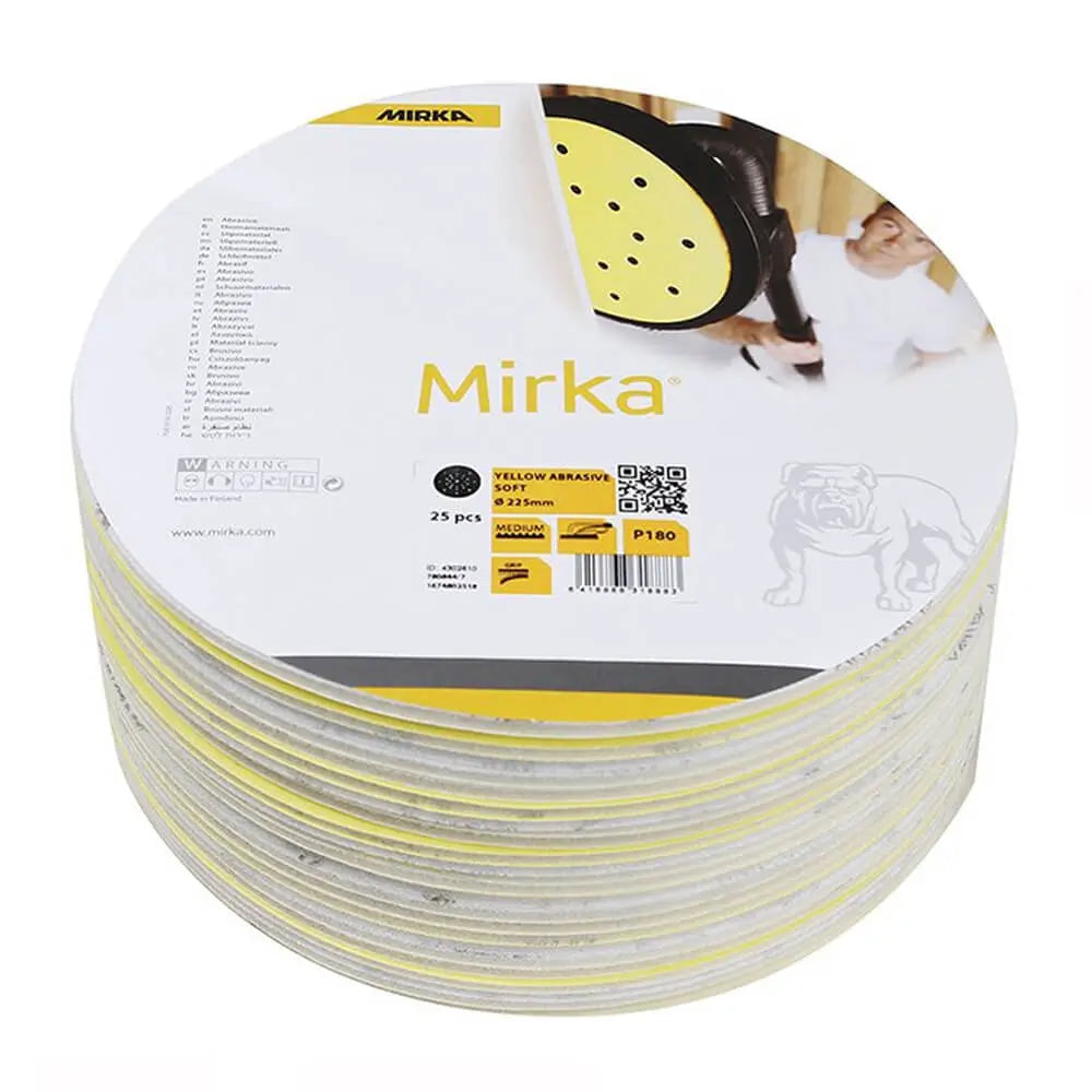 MIRKA YELLOW ABRASIVE SOFT GRIP 225mm 27H P100, 25/pack Mirka